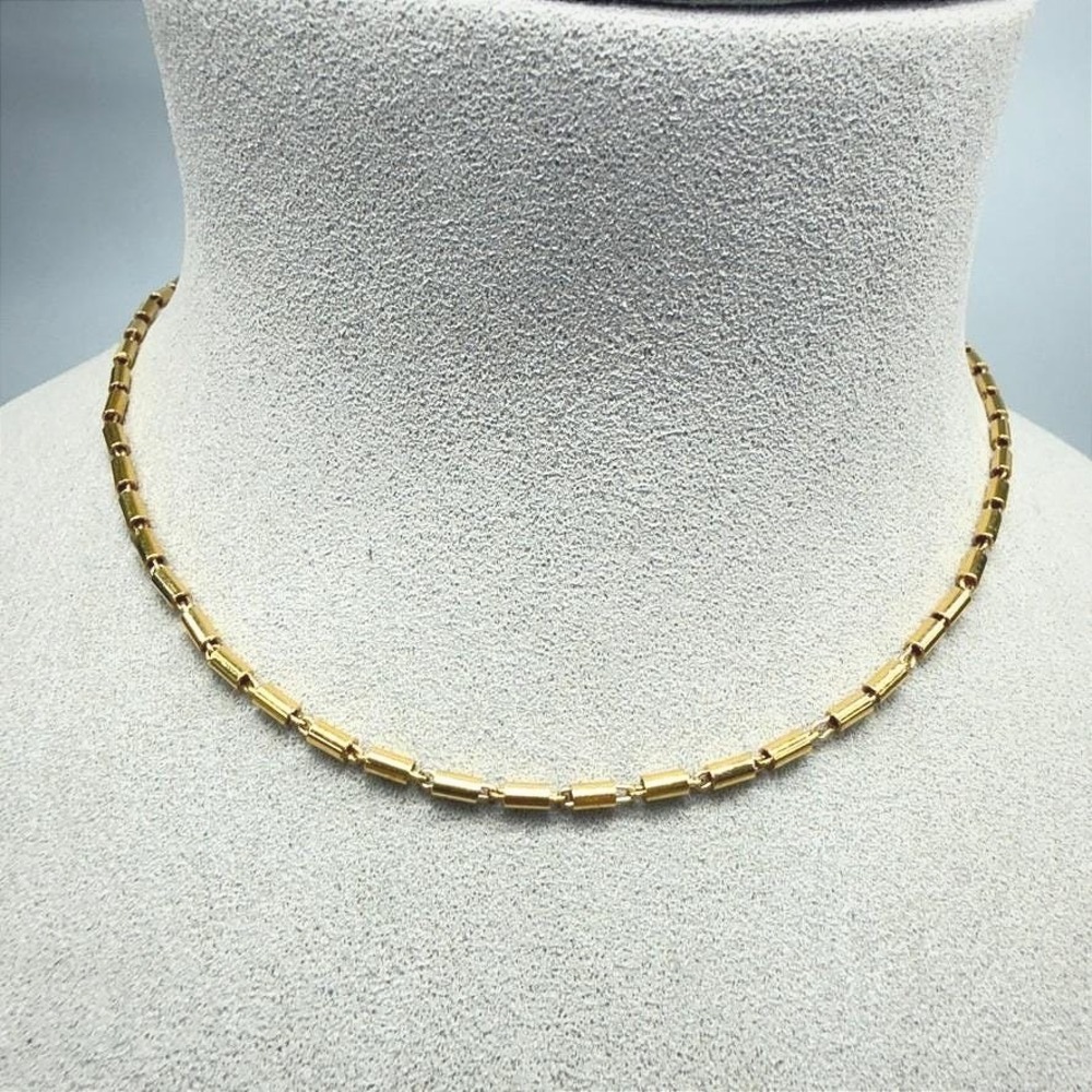 Vintage Trifari Barrel Link Choker Necklace Gold Tone 14" READ